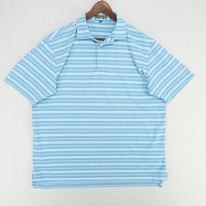 Peter Millar Summer Comfort Shirt Mens Large Blue Stripe Short‎ Sleeve ECC Logo